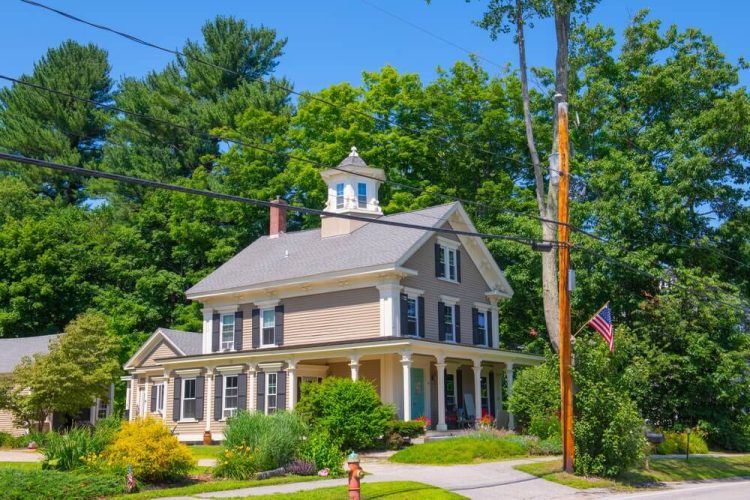 Historic residential house on Main Street in historic town center of Newfields, New Hampshire NH, USA. - freeway, cheap auto and health insurance