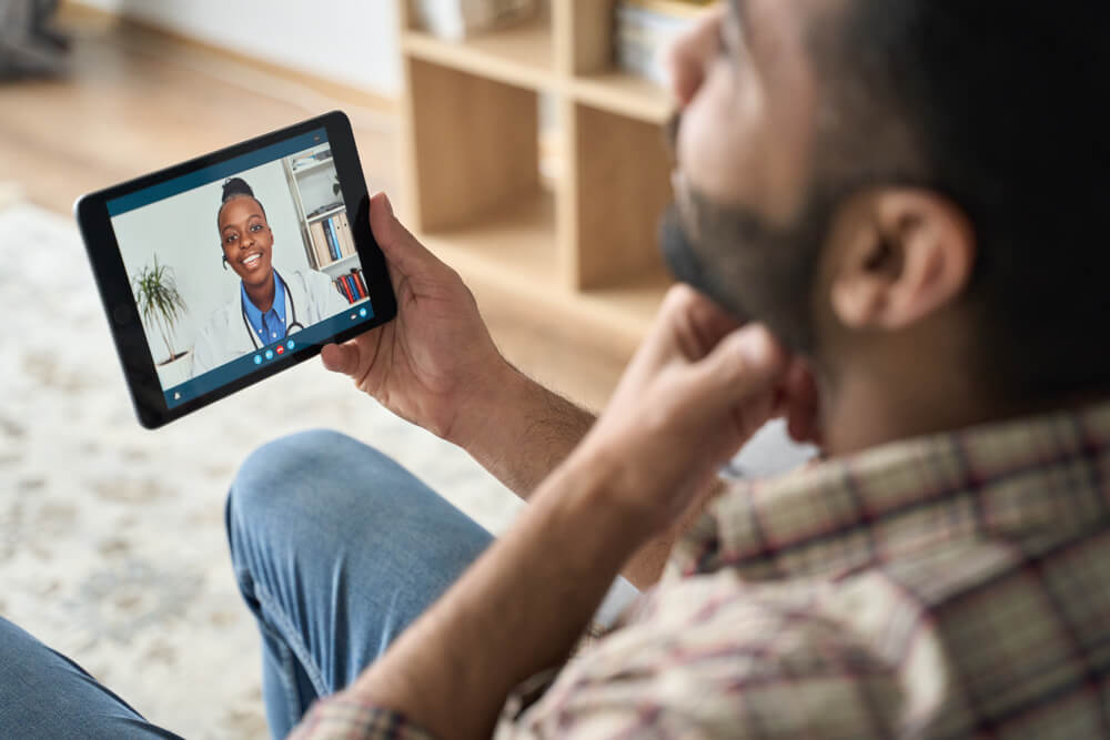 Man in a telemedicine appointment.